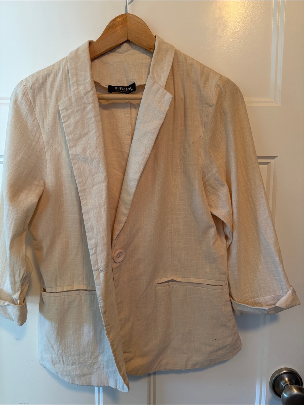 Light Beige Linen Women's Single-Button Blazer